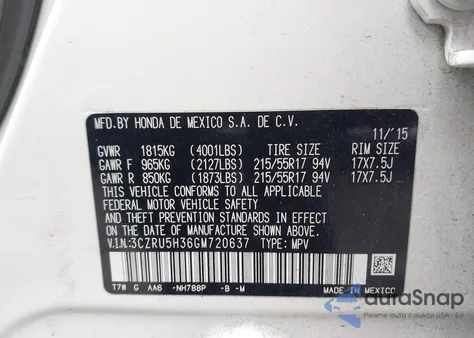 2016 Honda Hr-V Lx z USA, uszkodzony, nr VIN 3CZRU5H36GM720637